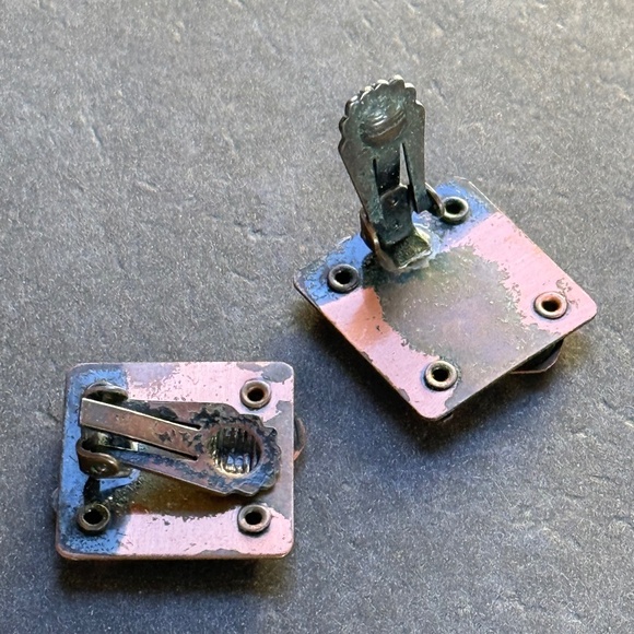 VINTAGE ARTISAN Earrings Clip Copper Square - Picture 3 of 3